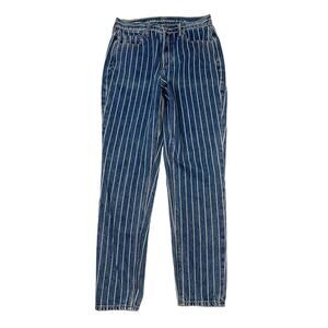 American Eagle AE Striped Mom Jeans High Rise Retro Denim Blue Womens 2